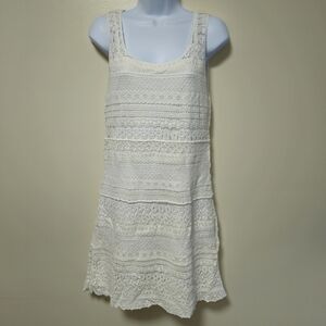 Solitaire Cream Lace Crochet Tank Mini Dress Boho Festival Summer Women Med